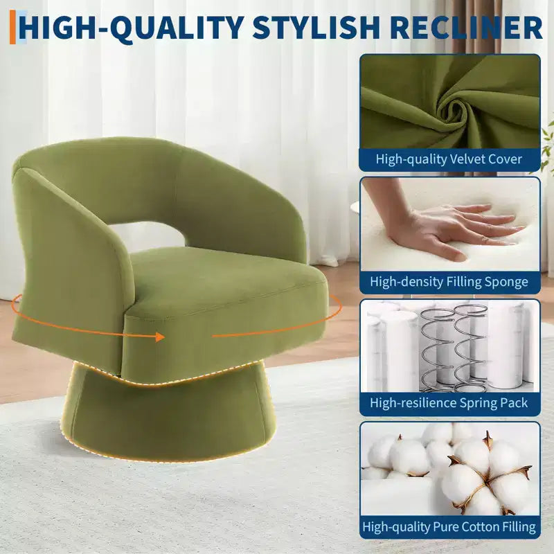 Poltrona girevole rotonda in velluto - Poltrona lounge moderna con schienale a righe e morbida imbottitura, elegante poltrona d'accento per soggiorno, camera da letto