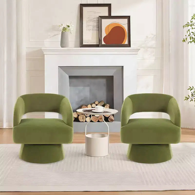 Poltrona girevole rotonda in velluto - Poltrona lounge moderna con schienale a righe e morbida imbottitura, elegante poltrona d'accento per soggiorno, camera da letto