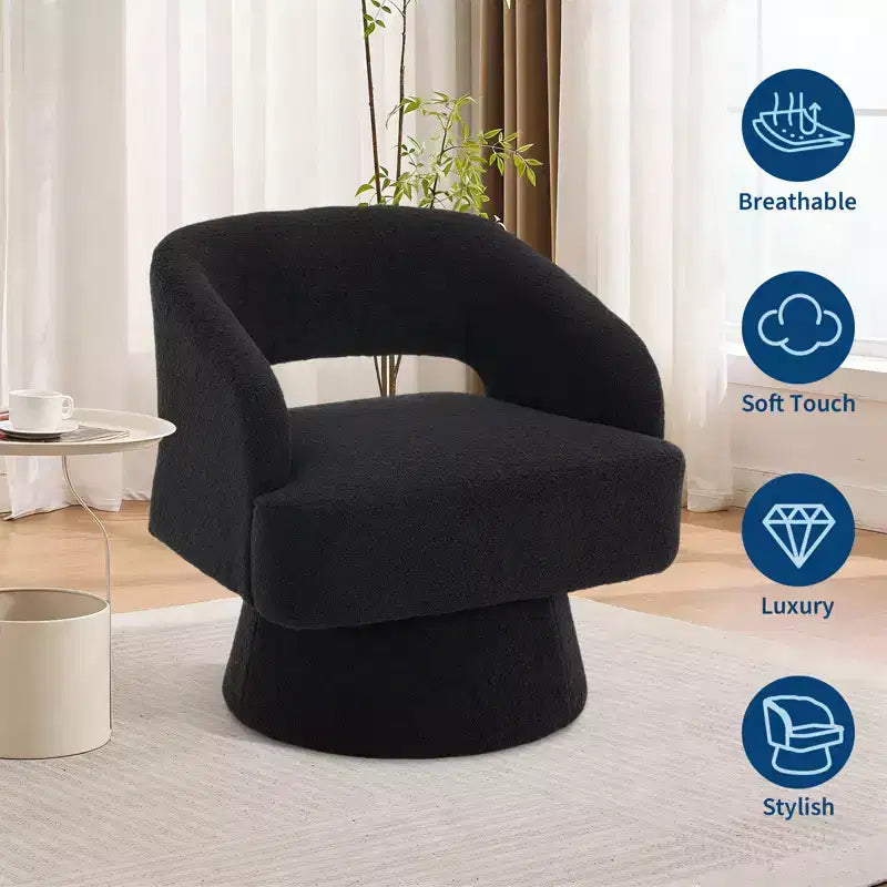 Poltrona girevole rotonda in velluto - Poltrona lounge moderna con schienale a righe e morbida imbottitura, elegante poltrona d'accento per soggiorno, camera da letto