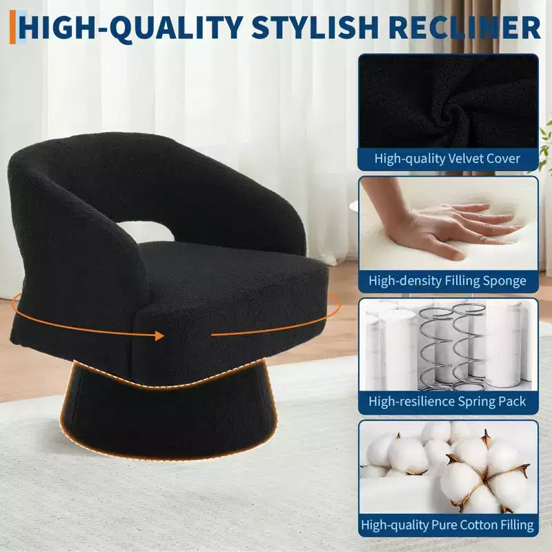 Poltrona girevole rotonda in velluto - Poltrona lounge moderna con schienale a righe e morbida imbottitura, elegante poltrona d'accento per soggiorno, camera da letto