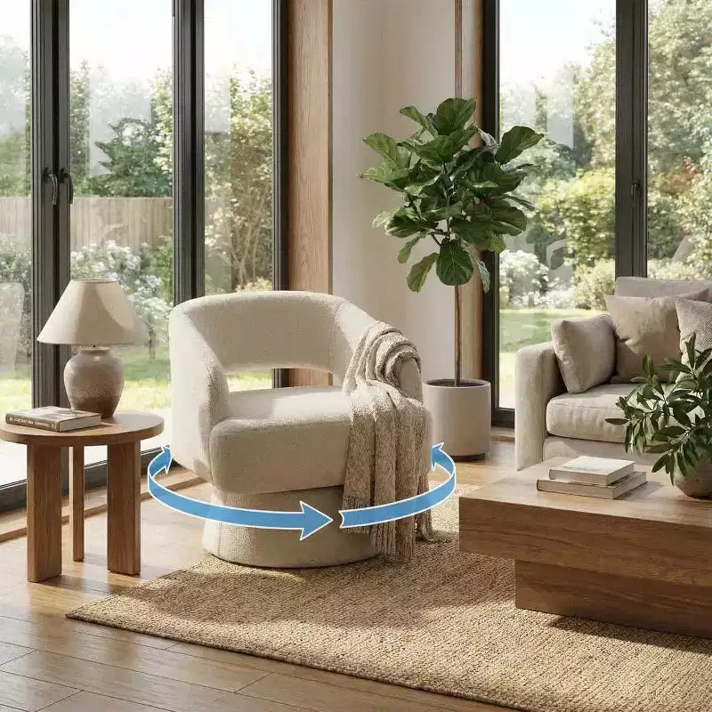 Poltrona girevole rotonda in velluto - Poltrona lounge moderna con schienale a righe e morbida imbottitura, elegante poltrona d'accento per soggiorno, camera da letto