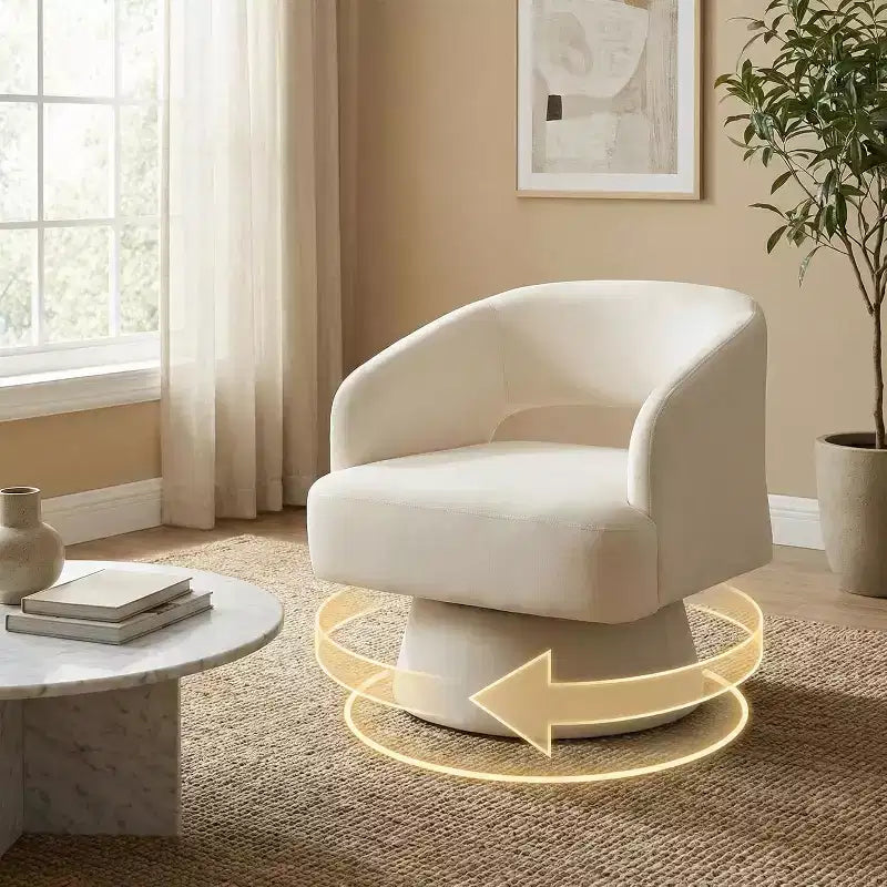 Poltrona girevole rotonda in velluto - Poltrona lounge moderna con schienale a righe e morbida imbottitura, elegante poltrona d'accento per soggiorno, camera da letto