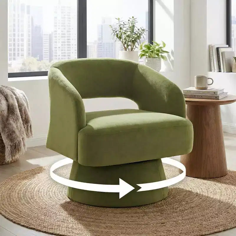 Poltrona girevole rotonda in velluto - Poltrona lounge moderna con schienale a righe e morbida imbottitura, elegante poltrona d'accento per soggiorno, camera da letto