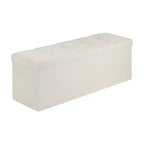 VEVOR Foldable Storage Ottoman Bench, End of Bed Bench with Side Bags, Folding Upholstered Storage Chest Supports 660 lbs, Linen Bed Ottoman, Beige