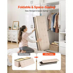 Panca Pouf Contenitore Pieghevole, Panca da Fondo Letto con Tasche Laterali, Baule Contenitore Pieghevole Imbottito Supporta 300 kg, Pouf Letto in Lino, Beige