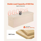 Panca Pouf Contenitore Pieghevole, Panca da Fondo Letto con Tasche Laterali, Baule Contenitore Pieghevole Imbottito Supporta 300 kg, Pouf Letto in Lino, Beige