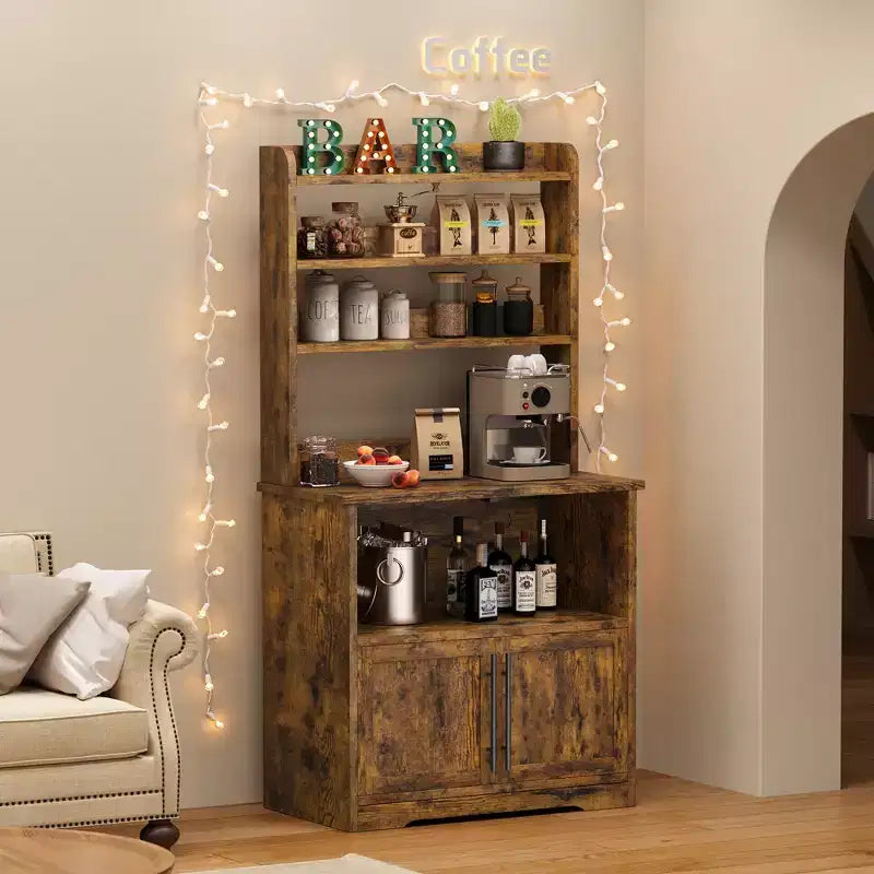 Supporto per Microonde da Fattoria con Presa di Corrente e Porte USB, Piano Ispessito, Organizzatore per Elettrodomestici da Cucina per Soggiorno, Sala da Pranzo