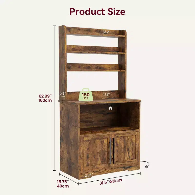 Supporto per Microonde da Fattoria con Presa di Corrente e Porte USB, Piano Ispessito, Organizzatore per Elettrodomestici da Cucina per Soggiorno, Sala da Pranzo