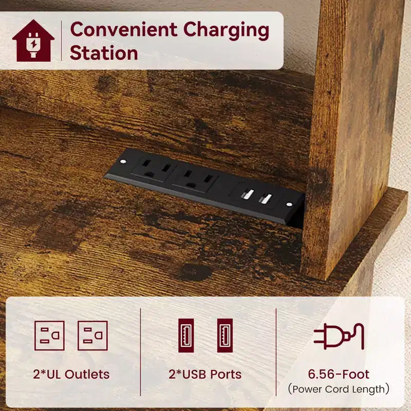 Supporto per Microonde da Fattoria con Presa di Corrente e Porte USB, Piano Ispessito, Organizzatore per Elettrodomestici da Cucina per Soggiorno, Sala da Pranzo