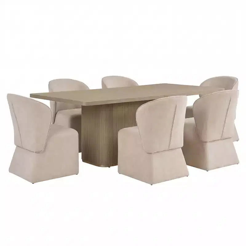 Set da pranzo Yutthana Modern 7 pezzi in legno e metallo con sedie imbottite