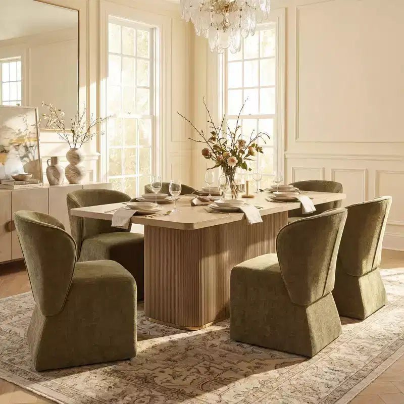 Set da pranzo Yutthana Modern 7 pezzi in legno e metallo con sedie imbottite