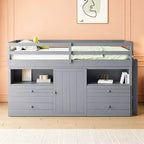 Luxystar Modern Twin Low Loft Bed with 4 Drawers, Cabinet and Shelves for Bedroom,