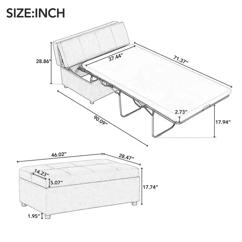 Twin Size Convertible Ottoman Sleeper Bed with Mattress - Space-Saving Guest Bed for Living Room & Apartment