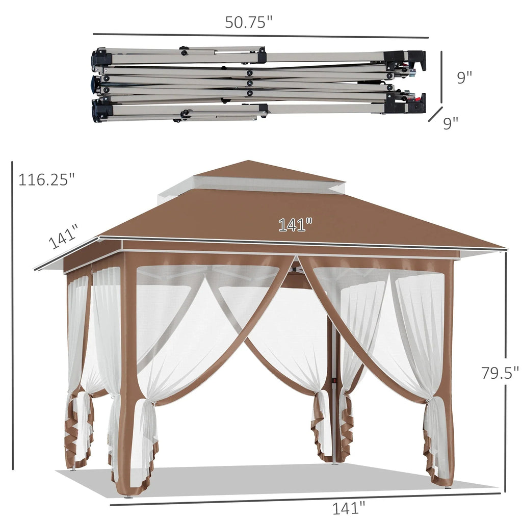 Outsunny 12 x 12 Pop Up Canopy Sun Shade Instant Tent Folding with Mesh Sidewall Netting, 3-Level Adjustable Height