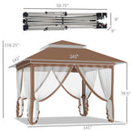 Outsunny 12 x 12 Pop Up Canopy Sun Shade Instant Tent Folding with Mesh Sidewall Netting, 3-Level Adjustable Height