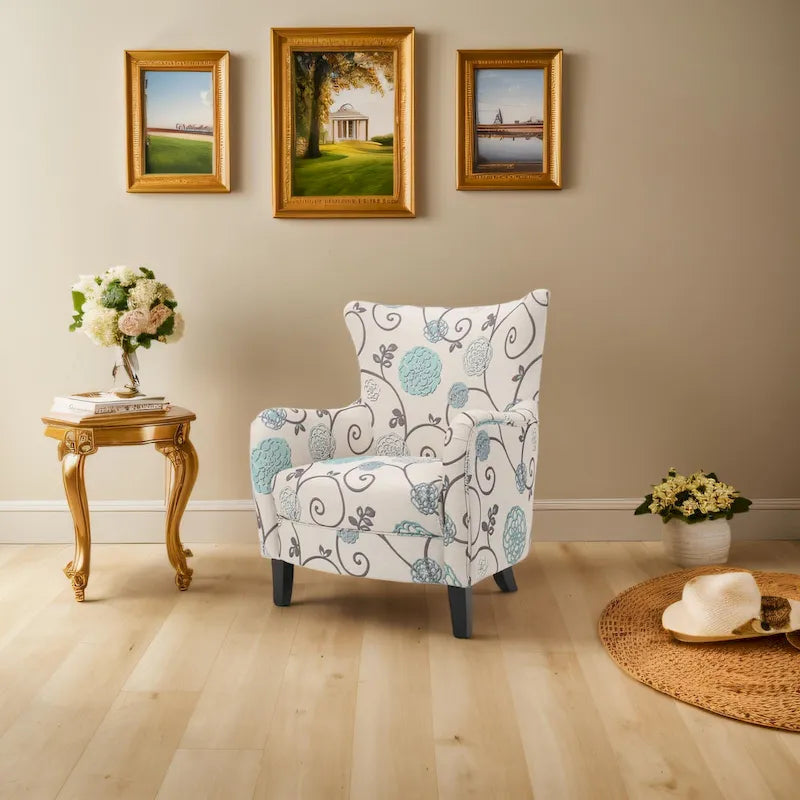Modern Retro 30.25 High Back Upholstered Arm Chair with Wood Legs for Living Room