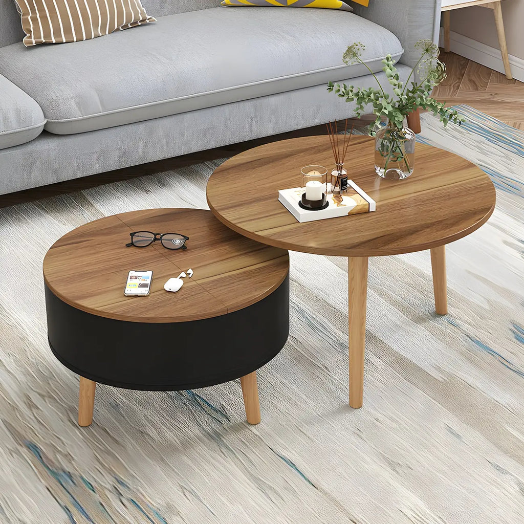 Black White Modern Round Wood Coffee Table with Storage