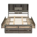 Queen Size Platform Bed with Storage Shelf and 8 Drawers, Easy Assembly