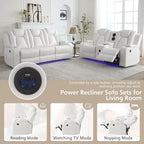 Power Reclining Sofa with Wireless Charger,Reading Light for Living Room,Faux Leather LED Light,AC/USB Port,Cup Holder,Black