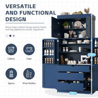 77H Freestanding Kitchen Pantry, Farmhouse Storage Cabinet with Adjustable Shelves, Door Shelves, Drawers & Wine Racks - ModernLuxe