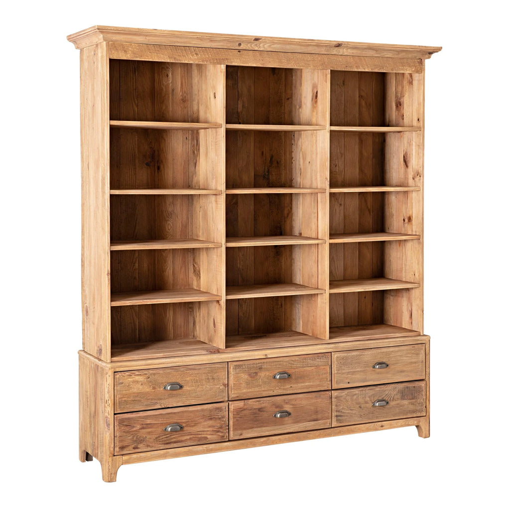 Kalise Reclaimed Timber 6 Drawer Library Shelving Unit Vintage Brown