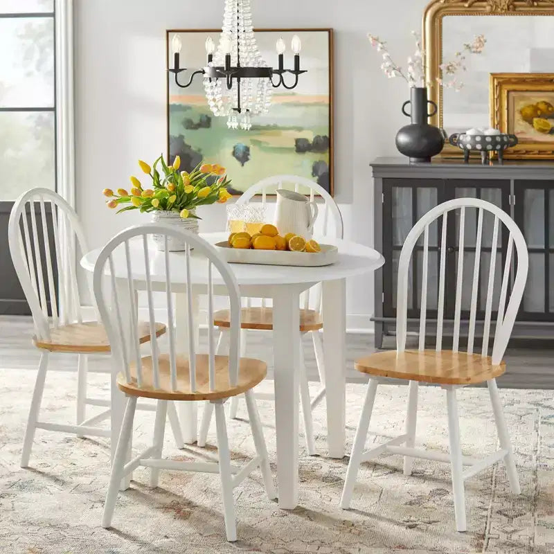 Buylateral Set of 2 Farmhouse Solid Wood Spindle Windsor Dining Chairs
