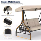2-in-1 Convertible 3-Seat Outdoor Swing Chair with Adjustable Canopy,Patio Swing Bed with Stand,Thick Cushions&Cup Holders,for Backyard,Garden,Porch