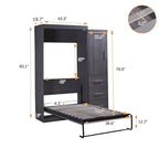 Gray Twin Size Foldable Murphy Bed Cabinet with 1 Wardrobe and 3 Drawers for 1 Person