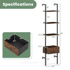 Costway 2 PCS 5-Tier Bookshelf w/ Drawer 70 Wall Mount Ladder Bookcase w/ Metal Frame
