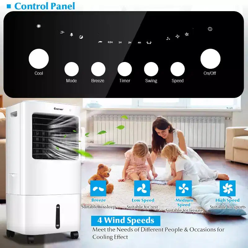 Costway Evaporative Portable Air Cooler Fan & Humidifier with Remote Control 7.5 Timer
