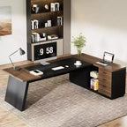 Bureau de direction en L Lantine Modern 78 avec tiroirs et classeur latéral