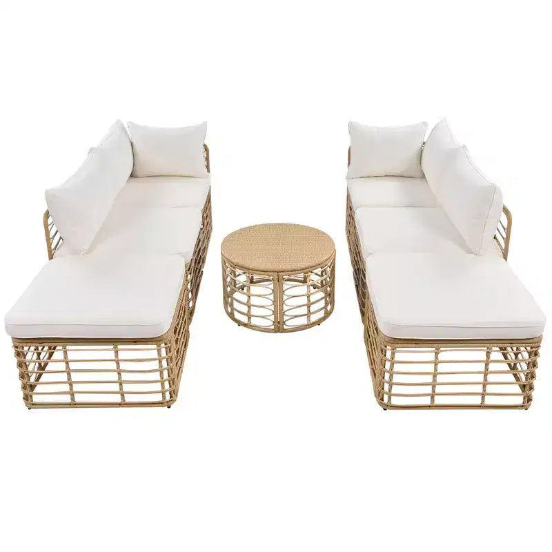 Whisen Weather-Resistant Rattan Outdoor Sectional Sofa Set Patio Couch Set with Thick Cushions and Pillows, Freely Combined Conversation Sets