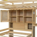 Wood Twin Size Bunk Bed with Desk and Staircase, L-Shaped Twin over Twin Loft Bed with Storage Compartments and Shelves