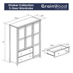 Grain Wood Furniture Shaker Wood 3-door Armoire - 60x72x22