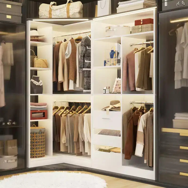 Besiost Set of 2 Corner Closet System with Tower Shelves, Freestanding Closet Organizer with Drawers
