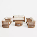 Christopher Knight Home Crune 6 Piece Outdoor Acacia Wood Curved Tub Design Seating Set with Woven Rope