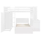 Luxystar Full over Twin L Shaped Bunk Bed with Desk, Bookcase and Wardrobe