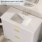 Modern Fluted Bathroom Vanity Set with Integrated Ceramic Basin Freestanding Bathroom Storage Vanity Cabinet with 3 Drawers for Contemporary Bathroom