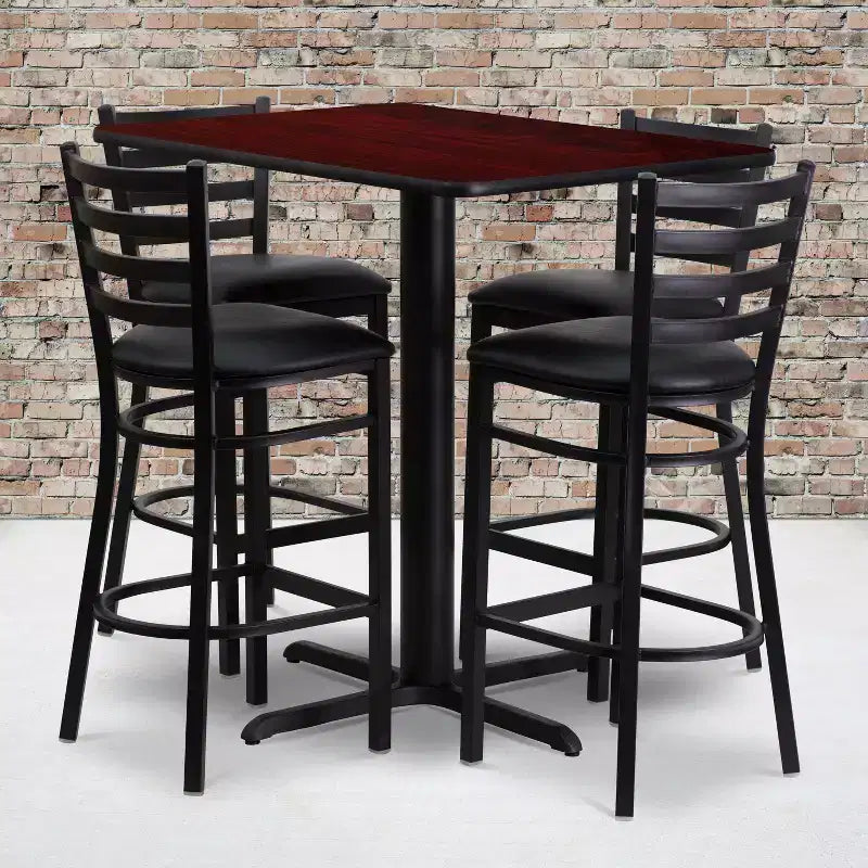 Emma and Oliver 24W x 42L Rectangular Laminate Table Set & 4 Ladder Back Stools