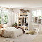 47.2 Wide Armoire LED Light All Glass Door Closet Cabinet Wardrobe