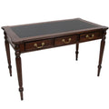 Dark Brown / Light Brown Victorian-Style Solid Mahogany Desk with Black Leather Top and 3 Drawers 窶・Single Unit