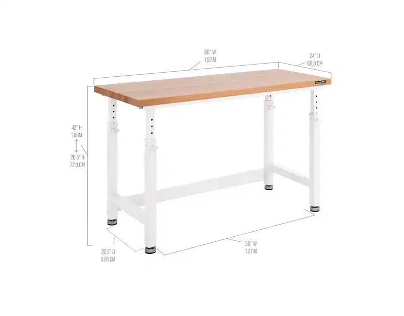 Heavy Duty 60 Adjustable Height Workbench Table with Wood Top