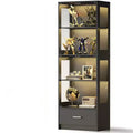 Skyzoo 5-Tier Glass Display Cabinet with LED Lights & Adjustable Shelves & 1 Drawer, Curio Cabinet for Home & Office