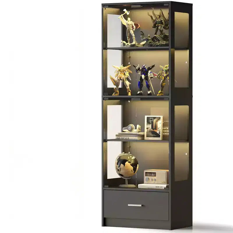 Skyzoo Vitrine en verre à 5 niveaux avec lumières LED et étagères réglables et 1 tiroir, meuble de collection pour la maison et le bureau