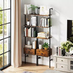 Costway 2 PCS 5-Tier Bookshelf w/ Drawer 70 Wall Mount Ladder Bookcase w/ Metal Frame