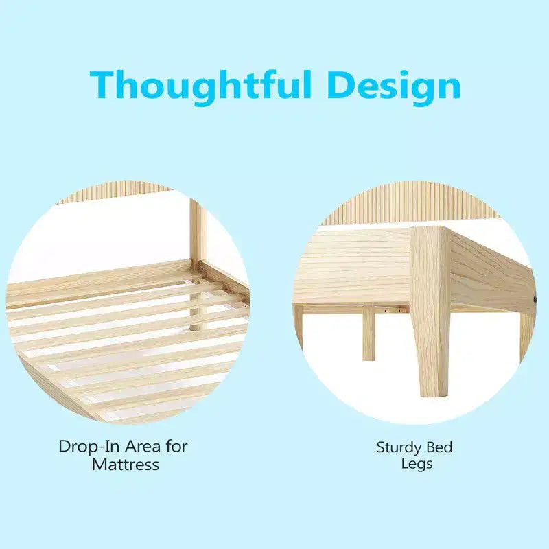 Solid Wood Twin Platform Bed Frame with Grille Headboard