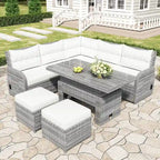 Outdoor Rattan Sectional Sofa Set with Adjustable Table & Recliners