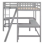 119''L 79.5''W Wood Twin Size L-Shaped Loft Bed with Ladder and 2 Built-in L-Shaped Desks