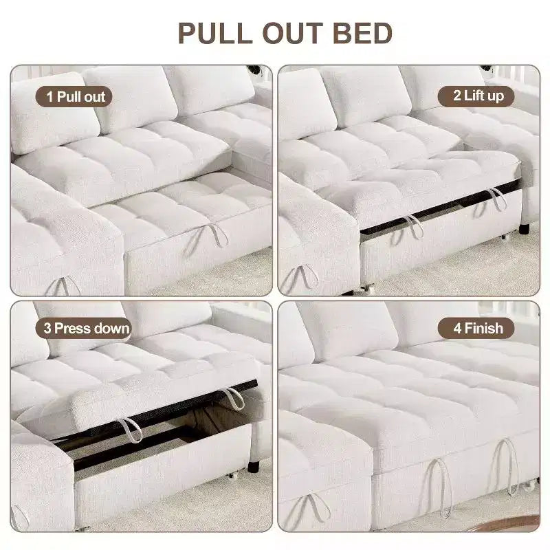 104 U-Shaped Convertible Sleeper Sofa Bed with Storage