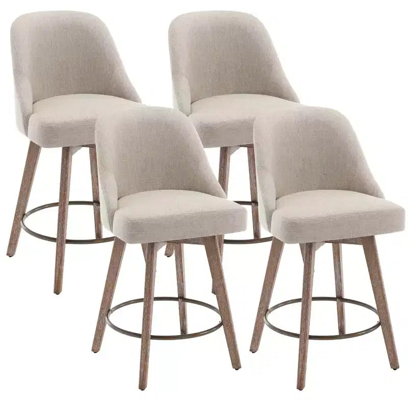 Bekrvio 26'' Counter Height Swivel Bar Stools Set of 4 Backs and Wood Legs,Linen Fabric/PU Leather Upholstered Barstools for Kitchen Island